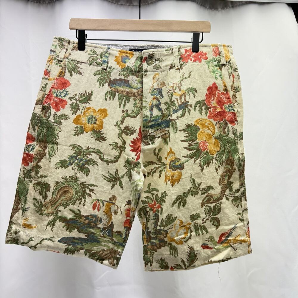 Old Bull Lee Linen Shorts Men's 36 Floral Hawaiian Print Linen Blend Casual